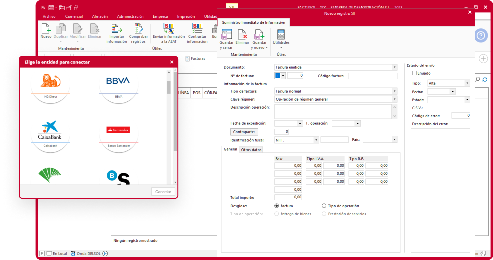 Pantalla de FACTUSOL: resumen de registros de facturación enviados a la AEAT
